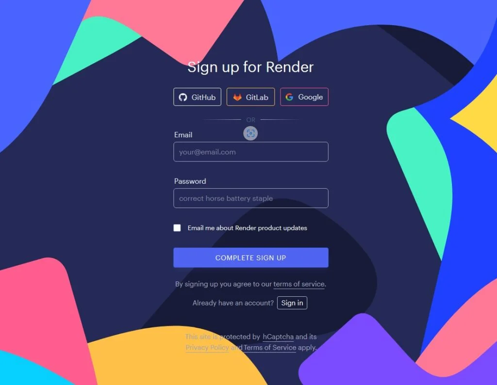 Sign Up - Render