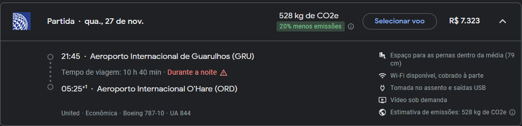 Google Flight - Voo GRU-ORD