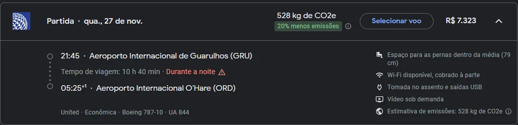 Google Flight - Voo GRU-ORD