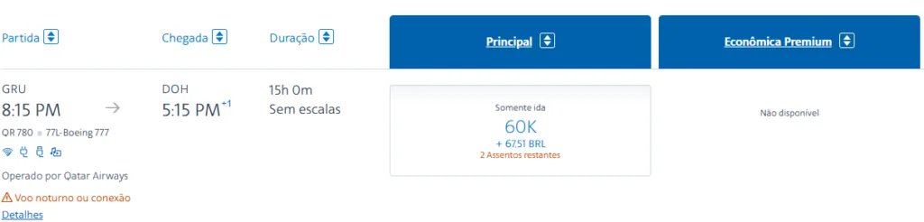 Tabela Fixa Latam: Consulta GRU - DOH