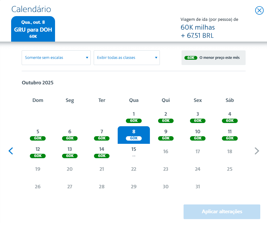 Tabela Fixa Latam: Consulta GRU - DOH