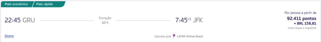 Tabela Fixa Latam: GRU - JFK Dinheiro