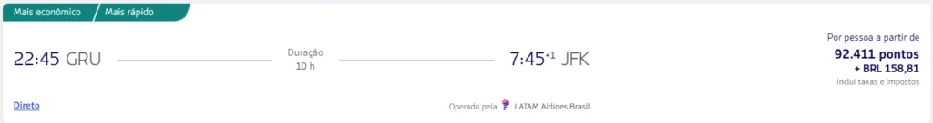 Tabela Fixa Latam: GRU - JFK Dinheiro